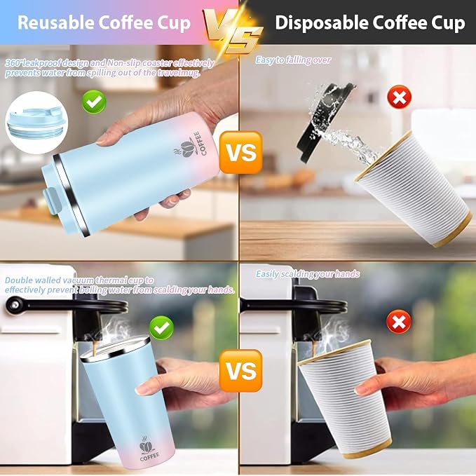Insulated Travel Coffee Mug Reusable Coffee Tumbler Cup - Image 6
