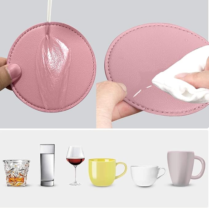 Coasters Set of 6 Soft Leather Drink Coaster Round Coaster - Image 5
