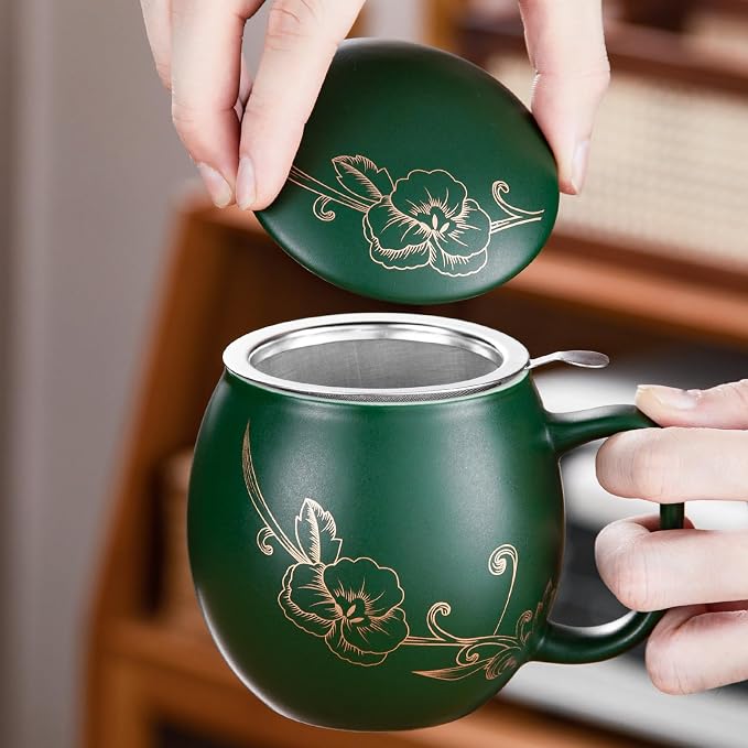Yundu 12 OZ Ceramic Mug with Lid & Tea Strainer - Image 4