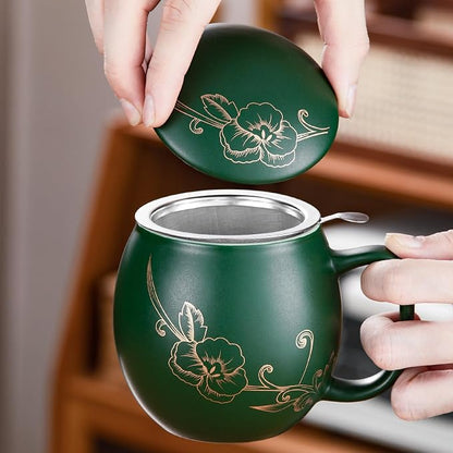 Yundu 12 OZ Ceramic Mug with Lid & Tea Strainer - Image 4