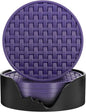 Purple Silicone Coasters with Holder, 4 Inches Non-Slip Decorative Cup Mats for Drinks, Heat Resistant & Waterproof Round Coaster Set of 6 for Home, Office, Kitchen, Bar Table