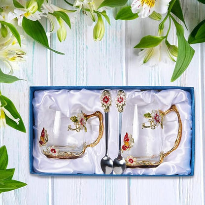 Tea Cup Glass Coffee Mugs, Fancy Tea Cup Set Birthday Christmas Valentine's Day - Image 2