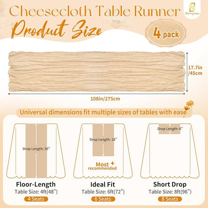Showgeous 4 Pack Nude Cheesecloth Table Runner, 17 x 108 Inches | Boho - Image 2