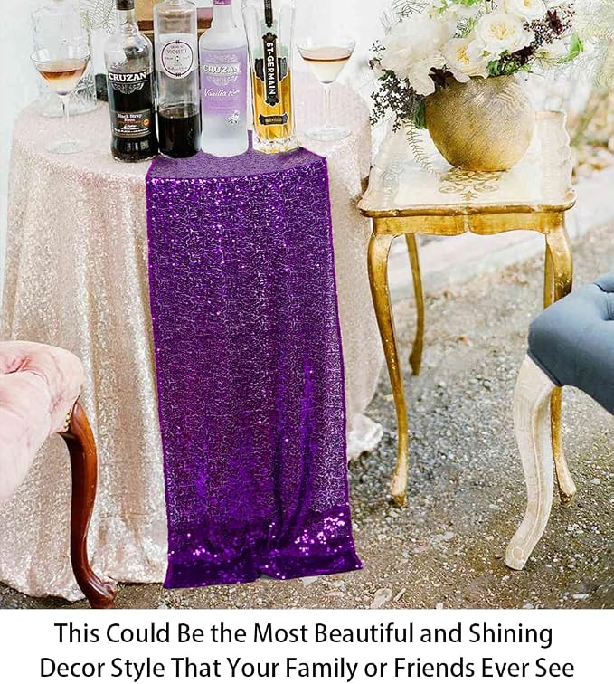 ShiDianYi Purple Bridal Shower Decorations 5Pcs Royal Purple 12''x72'' Sequin - Image 3