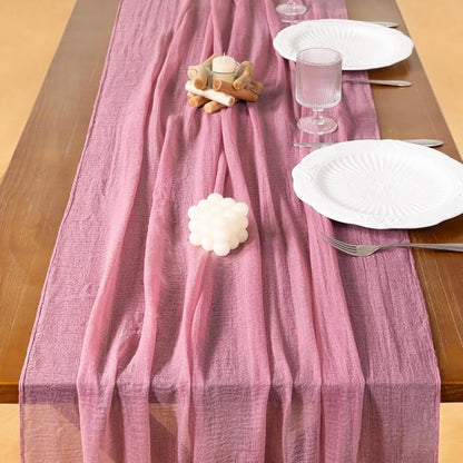 Cheesecloth Table Runner Summer Boho Wedding Shower Party Home Decor | Mauve - Image 5
