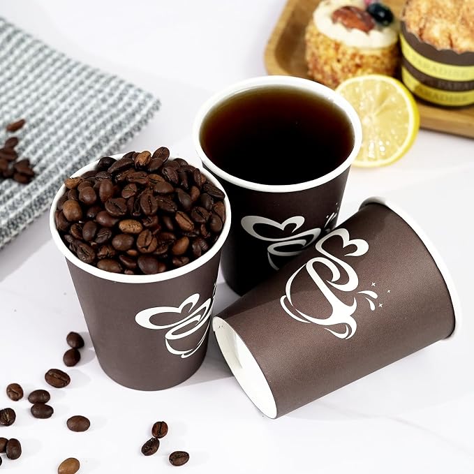 Clawsoff 400 Count 8 oz Paper Coffee Cups Disposable Hot Coffee Cups Brown | - Image 5