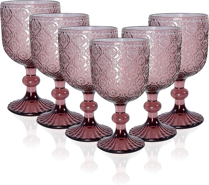 Purple pink Wine Glasses set of 6, 14 oz Purple pink Goblets Glassware by Unknown