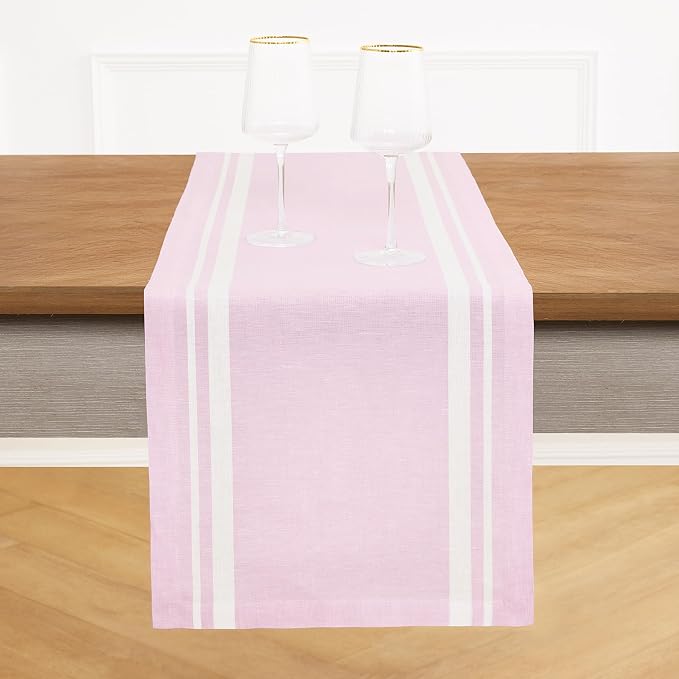 Solino Home 100% Pure Linen Table Runner, 14 x 144 in, French Stripe | Table by SolinoHome