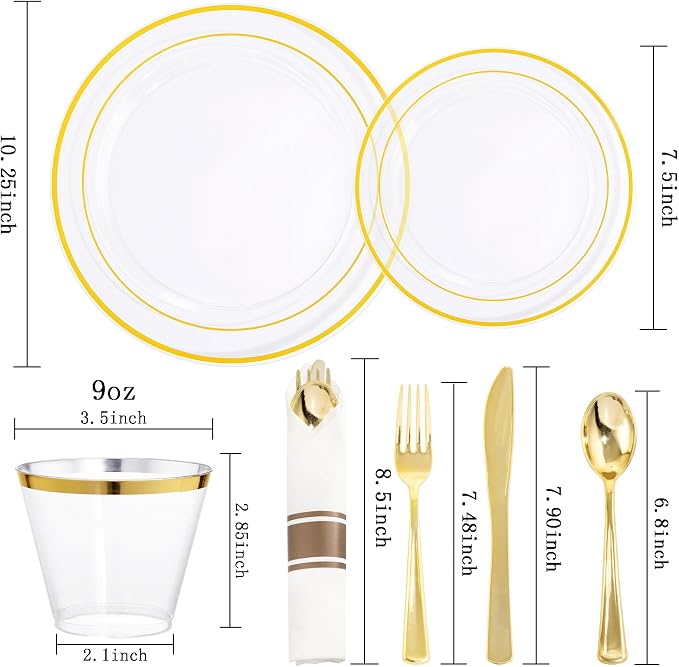 WELLIFE 210PCS Clear-Gold Plastic Plates - Image 2