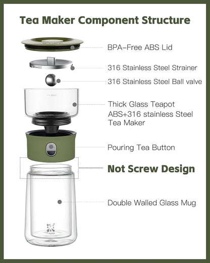ZENS Modern Glass Infuser Teapot, Smart One Touch Tea Maker - Image 7