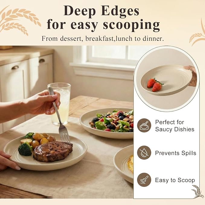 Kitchen Plates Set of 8, Wheat Straw Plate 8 Inch, Unbreakable & Lightweight - Image 5