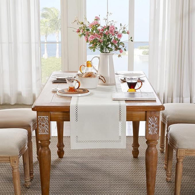 Rustic Burlap Table Runner, Off White Table Runners 60 inches Long | Double - Image 4