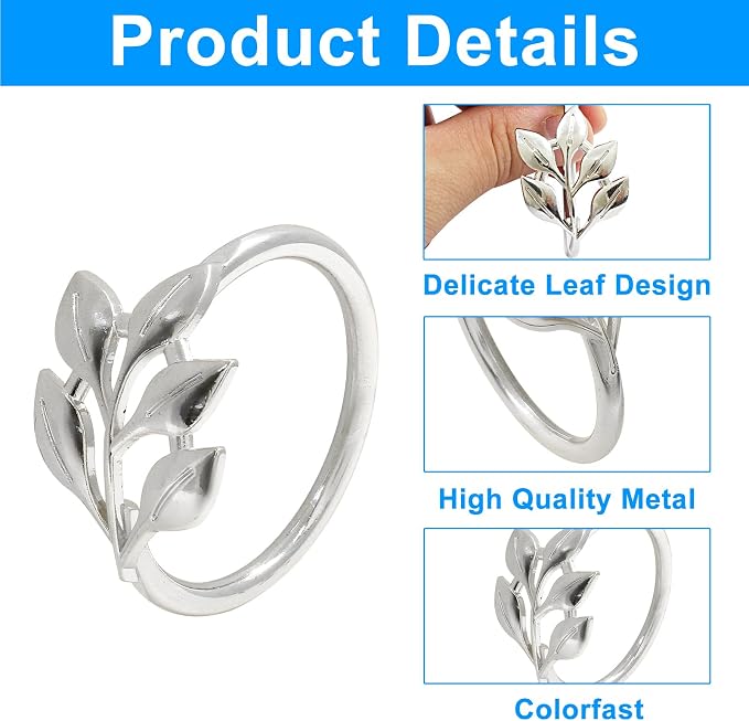 Silver Napkin Rings, Elegant Modern Style | Metal Leaf Holders, - Image 4
