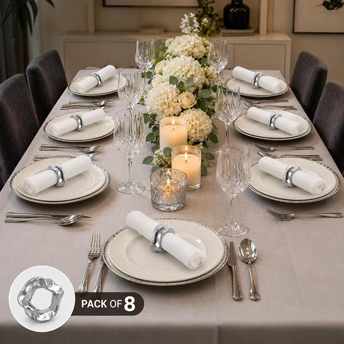 Modern Aluminum Napkin Rings Set of 8, Lightweight Metal Table Decor, - Image 6