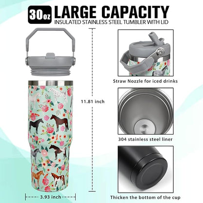 30 oz Horse Tumbler with Handle and Flip Straw, Vacuum Insulated Water Bottle - Image 2