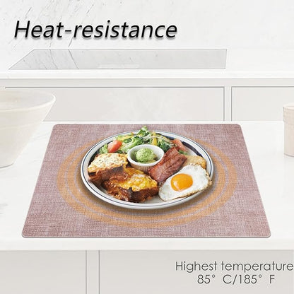 Placemats Set of 6 Faux Leather Heat Resistant Tables Mats Waterproof Oilproof Wipeable Reversible Anti-Slip Place Mats for Kitchen/Dining/Party/Outdoor 11.8" x 16.9", Pink