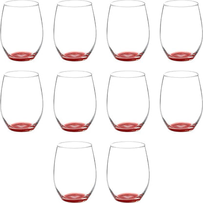 DISCOUNT PROMOS 10 ARC Stemless Wine Glasses Set, 21 oz. - Chardonnay, Cabernet, Merlot, Sauvignon - Red