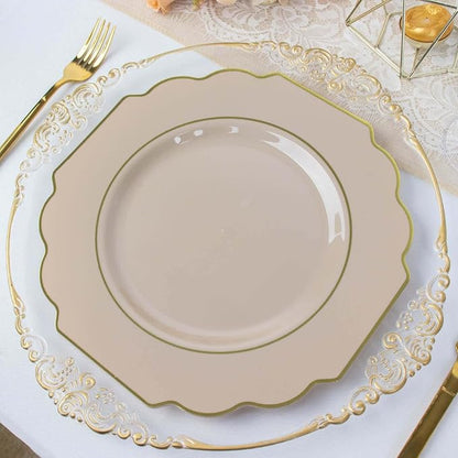Taupe Hard Plastic Dinner Plates, 50 Pack 11" Disposable Round Baroque Plates - Image 6