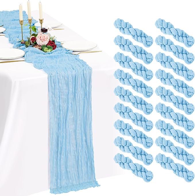 18 Pack Cheesecloth Table Runner 10FT Baby Blue Table Runner Light Blue Boho by Showgeous