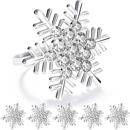 ZeeDix Christmas Silver Snowflake Napkin Rings Set of 6, Napkins Ring for Dinning Table - Rustic Dinner Tables Decoration for Wedding Receptions Christmas Thanksgiving Holiday Party Dinner Parties