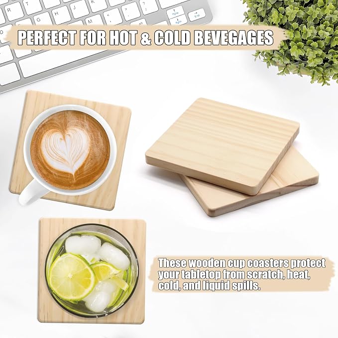 60 Pack 4 Inch Unfinished Square Wood Coasters - Image 6