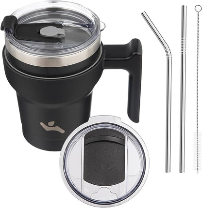 Konokyo 10 oz Tumbler with Handle and Straw, Insulated Travel Mug | Black; by Konokyo