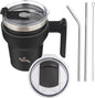 Konokyo 10 oz Tumbler with Handle and Straw, Insulated Travel Mug | Black; by Konokyo