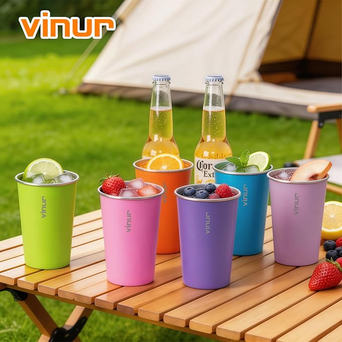 VINUR Stainless Steel Cups 16 oz Metal Drinking Glasses 6 Pcs | Stainless Steel - Image 2