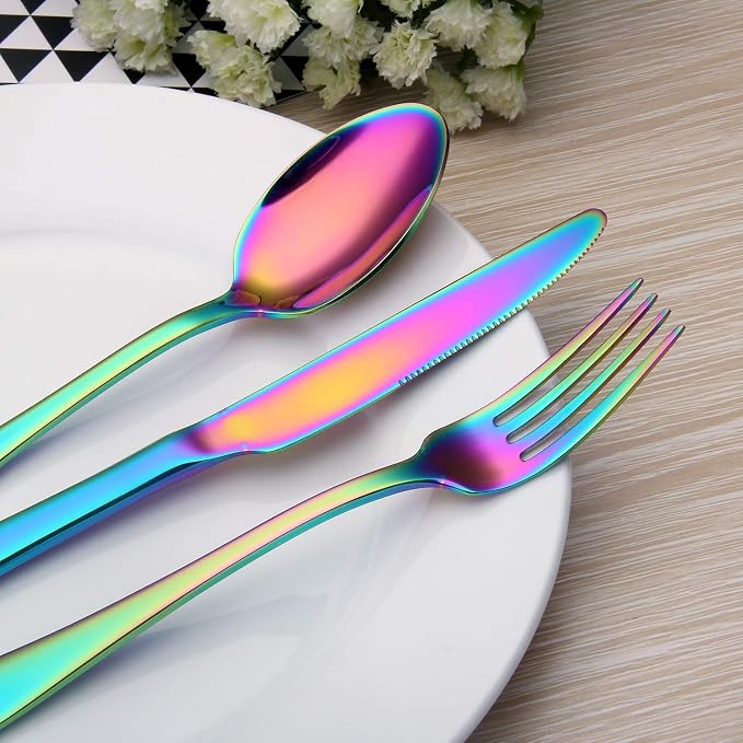 Rainbow Silverware Set, SHARECOOK 20-Piece Stainless Steel Flatware Set - Image 5