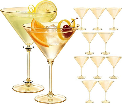 Plastic Martini Glasses Set of 12, 9 oz Gold Cocktail Cups | Unbreakable by Unknown