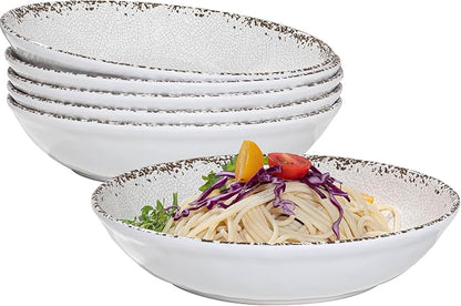 Rustic White Melamine Pasta Bowls, 6 Pack 9.25 inch Serving Bowls, Wide and by ZAROCRUS