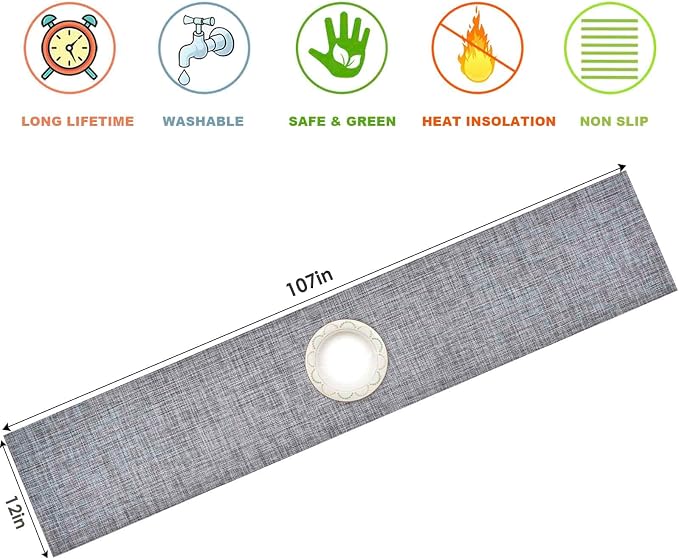 GIVERARE Table Runner, 12x107in Heat-Resistant Woven Vinyl Long Tabletop - Image 2