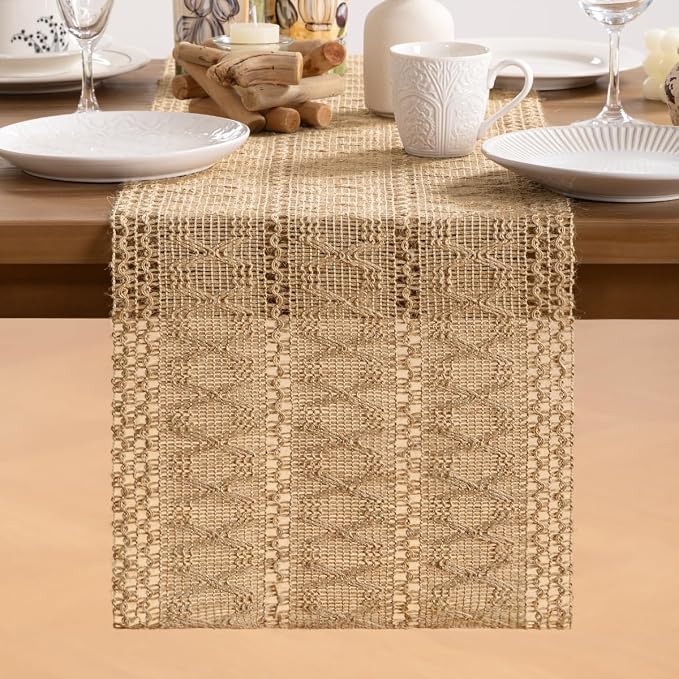 MLMW Boho Table Runner 48 inches Small Coffee Table Runner Rustic Burlap - Image 6