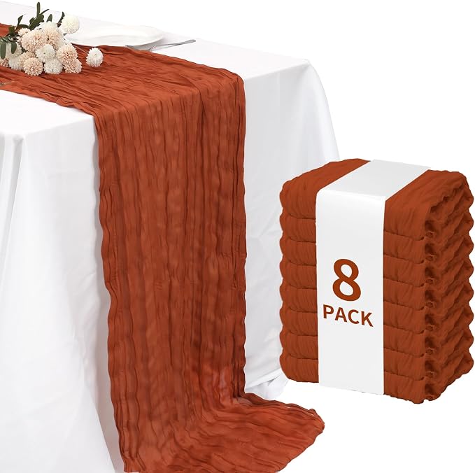3 Pack Terracotta Cheesecloth Table Runner 120 Inch Boho Wedding Decor | by Fixwal