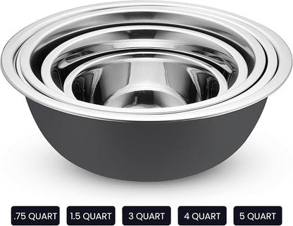 WHYSKO Stainless Steel Mixing Bowl Set, 10 Piece Stainless Steel Mixing Bowls with Lids Set for Food Prep Storage and Serving, Dishwasher Safe for Kitchen Baking Cooking, Grey