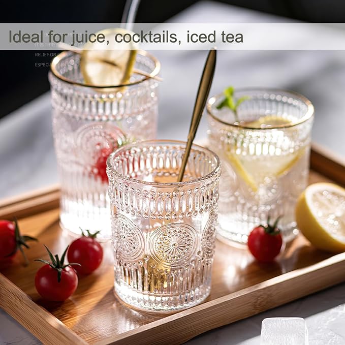 Kingrol 6 Pack SMALL 9 oz Drinking Glasses, Vintage Embossed Tumblers - Image 6