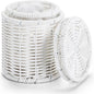 Rattan Jars,Decorative Storage Boxes with Lids,Rattan Bathroom Accessories,Rattan Desk Organizer,for Office,Dressing Table,Dental floss picks, cotton swab holders Home Decoration,White（DP056）