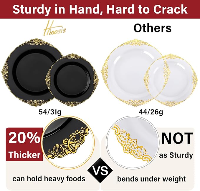 350 Pcs Black Gold Plates for Graduation | Black Party Plates Set for 50 Guests - Image 5