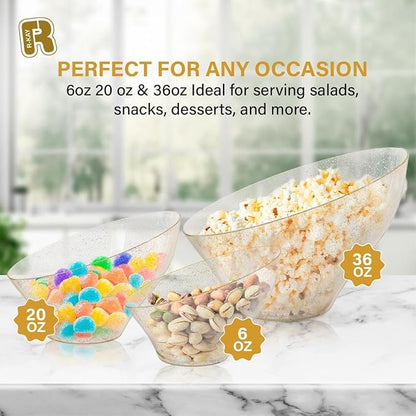 R-kay 6 Pack Glitter Angled Candy Bowls - Gold Plastic bowls 20 Oz - Premium Gold Plastic Serving Bowls Disposable Heavy Duty For Weddings Catering, parties, And All Occasions