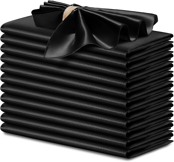 P Pothuiny 12 Pcs Black Satin Napkins 17 x 17 Inch, Satin Cloth Napkins | by P+Pothuiny