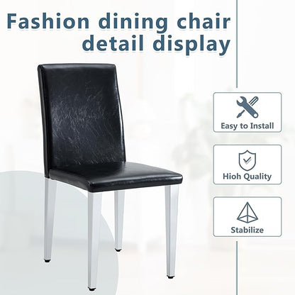 Dining Chairs Set of 4,Faux Leather with Chrome Plate Metal Legs,Armless Kitchen Room Chairs Set of 4,Max Load 300 Lbs,High Back Modern Design for Home Kitchen Living Room Bedroom