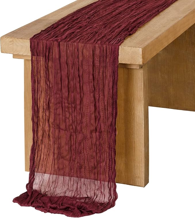 Ling's Moment Dark Red Cheesecloth Table Runner, 120 Inch 10FT | Burgundy Boho by LingsMoment