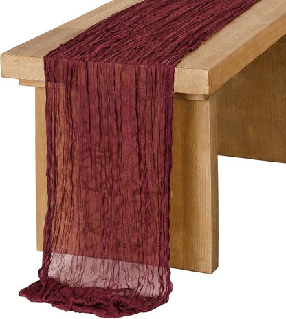 Ling's Moment Dark Red Cheesecloth Table Runner, 120 Inch 10FT | Burgundy Boho by LingsMoment