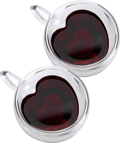 CNGLASS Double Wall Heart Shaped Glass Coffee Mugs 5oz, Insulated Clear Tea Cups by CNGLASS