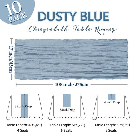10 Pack 17 x 108 Inch Dusty Blue Table Runner Cheesecloth | Gauze Cheese Cloth - Image 2