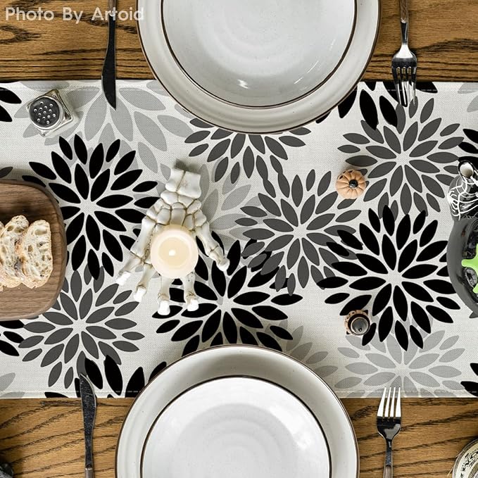Artoid Mode Black Dahlia Floral Pinnata Halloween Table Runner, Fall Autumn - Image 3