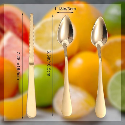3pcs Serrated Grapefruit Spoons and Knife Set, Stainless Steel Grapefruit - Image 2