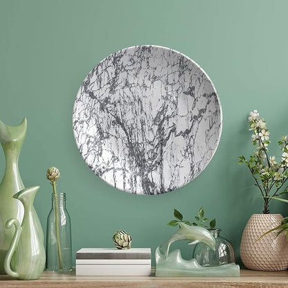 Ceramic Plates, Abstract Decorative Ceramic Plates, Murky Marble Rock Motifs Dynamic Fractal, 6 Inch, for Dining, Parties, Wedding, Grey White
