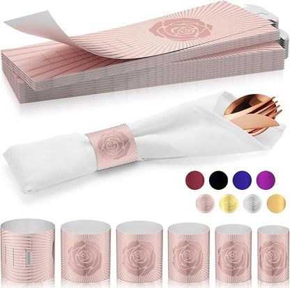 Christmas Napkin Rings Set of 50, 2 Colors in 1, Reusable Adjustable Napkin Bands for Holiday Parties, Wedding, Thanksgiving Table Decor, Waterproof Tear-Proof (Rose Gold) Great Gift Idea