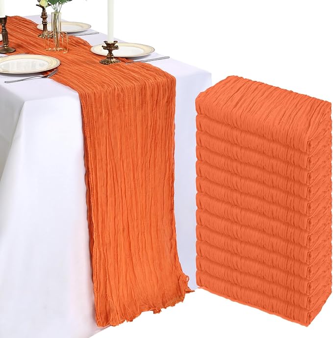 12 Pack 10Ft Orange Cheesecloth Table Runner 23 x 120 Inch | Gauze Rustic Boho by CKIKU